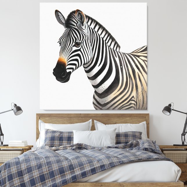 Majestic Zebra Portrait Realistic Wildlife Art Canvas Print (Insitu(Bedroom))