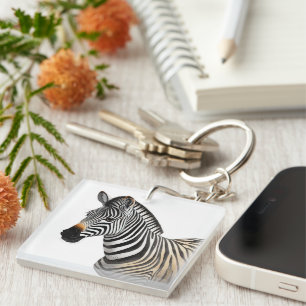 Majestic Zebra Portrait Realistic Wildlife Art Keychain
