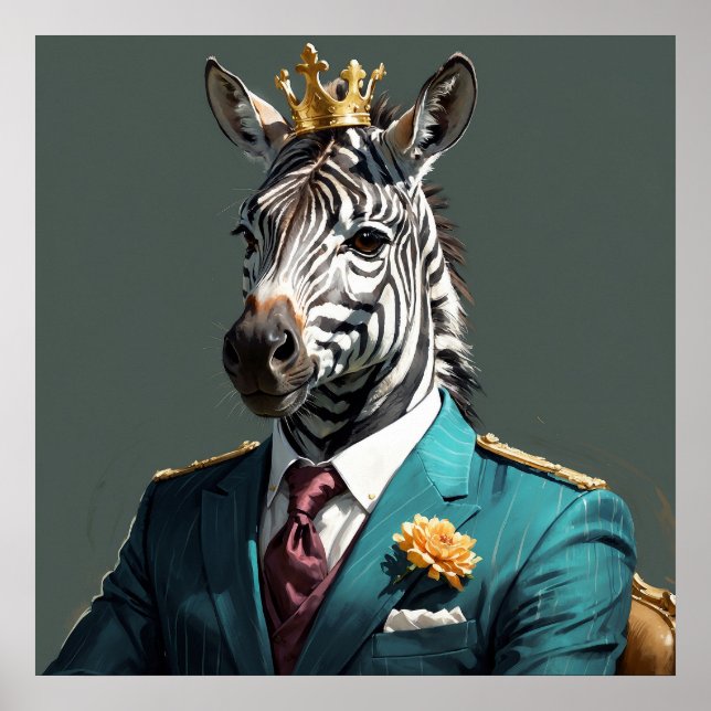 Majestic Zebra with Crown Portrait Painting Poster (Front)