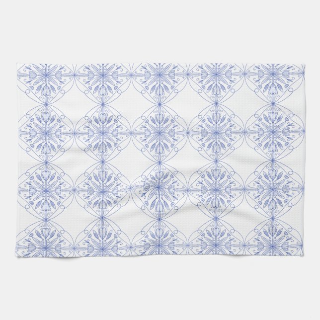 Majolica blue Amalfi Coast Sardine Fish & citrus Kitchen Towel (Horizontal)