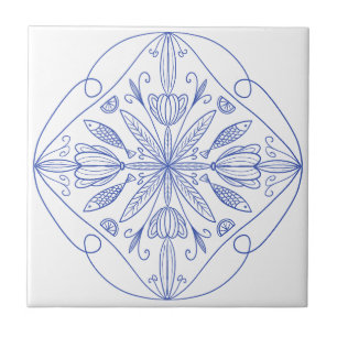 Majolica blue Amalfi Coast Sardine Fish & citrus Tile