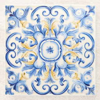 Majolica: Blue and Gold Glass Coaster