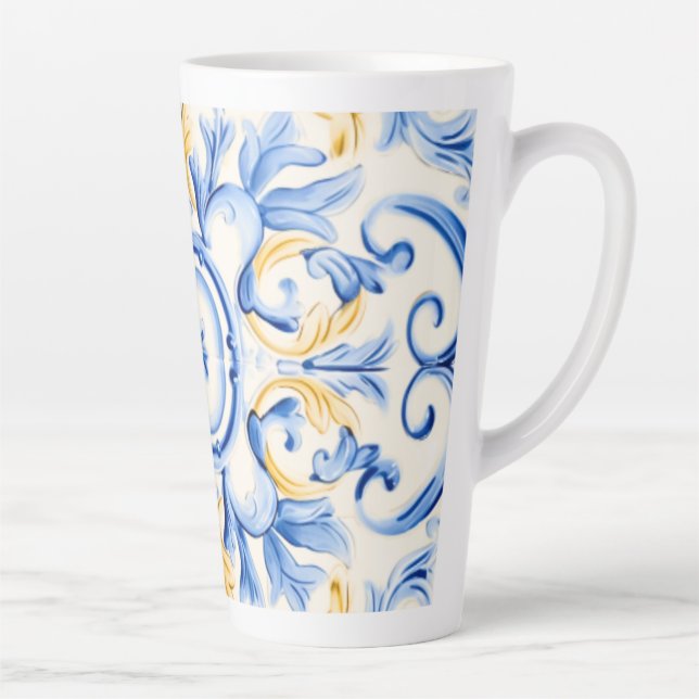 Majolica: Blue and Gold Latte Mug (Right)