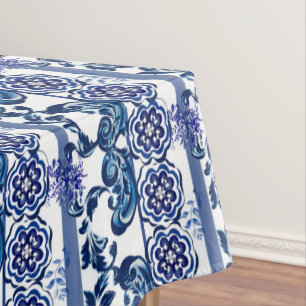 Majolica ,blue and white ,porcelain,  tablecloth