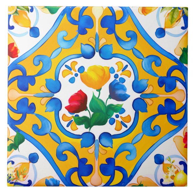 Majolica, Carreaux bleus, Carreaux siciliens, Carr (Devant)