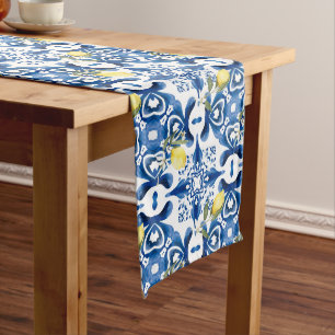 Majolica,lemon,Sicilian tiles,Ceramic Tile Long Table Runner