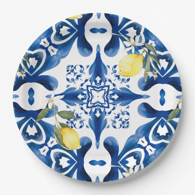 Majolica,lemon,Sicilian tiles,Ceramic Tile Paper Plate (Front)