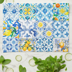 Majolica,lemon ,Sicilian tiles, Kitchen Towel