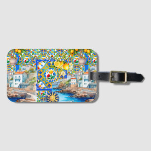 Majolica,lemon ,Sicilian tiles, Luggage Tag