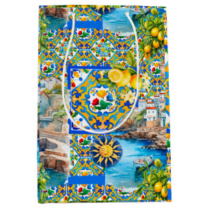 Majolica,lemon ,Sicilian tiles, Medium Gift Bag