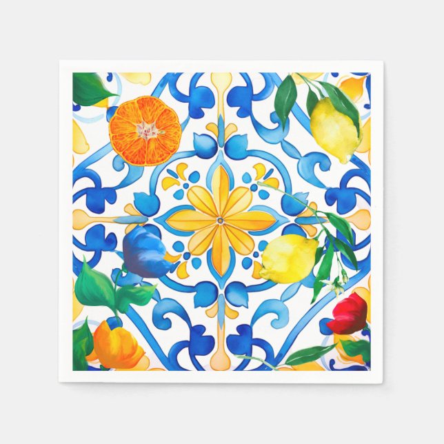 Majolica,lemon ,Sicilian tiles, Napkin (Front)