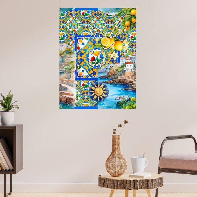 Majolica,lemon ,Sicilian tiles, Poster (Living Room 3)
