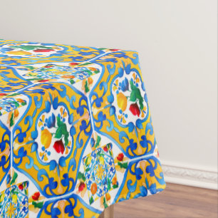 Majolica,lemon ,Sicilian tiles, Tablecloth