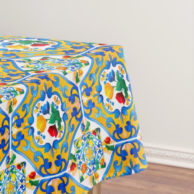 Majolica,lemon ,Sicilian tiles, Tablecloth (In Situ)