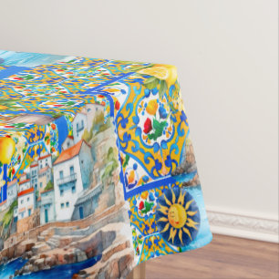 Majolica,lemon ,Sicilian tiles, Tablecloth