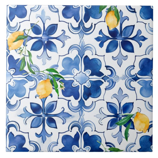 Majolica,lemon ,Sicilian tiles, Tile (Front)