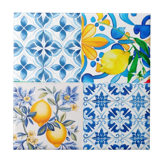 Majolica,lemon ,Sicilian tiles, Tile (Front)