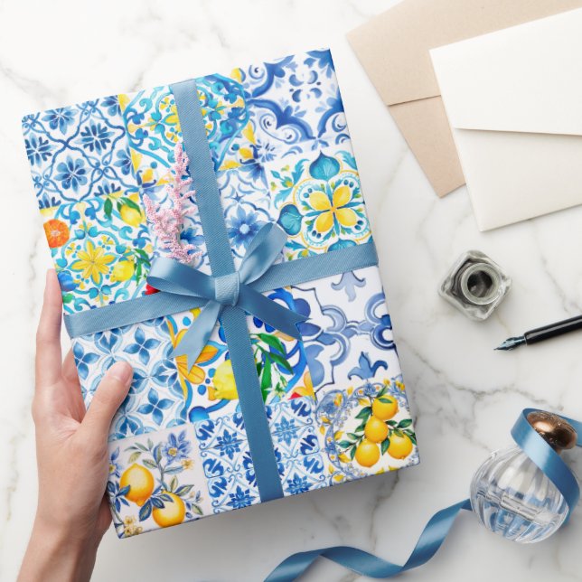 Majolica,lemon ,Sicilian tiles, Wrapping Paper (Gifting)