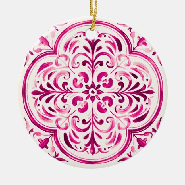 Majolica Rose Ceramic Ornament (Front)