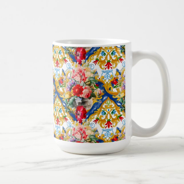 Majolica,Sicilian style, flowers Coffee Mug (Right)