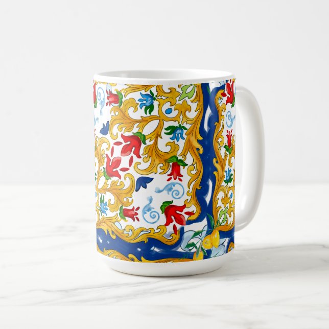Majolica,Sicilian style,lemons  Coffee Mug (Front Right)