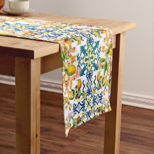 Majolica,Sicilian tiles,lemons citrus  Short Table Runner