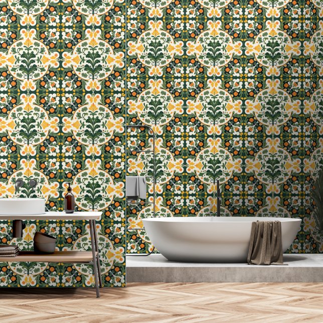 Majolica Style Tiles Wallpaper (Bathroom)