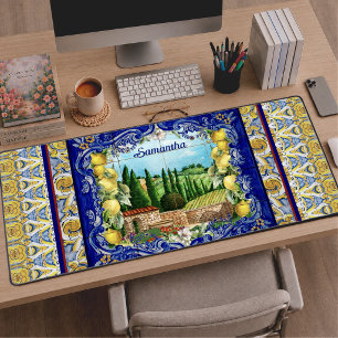 Majolica summer italian blue tiles citrus desk mat