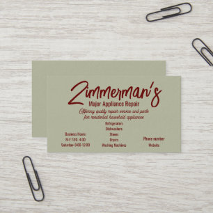  Major Appliance Repair Business Card