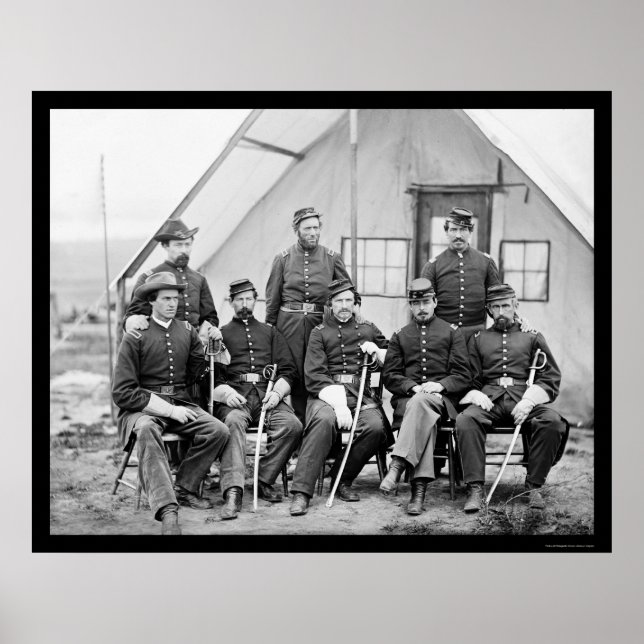 Major H.W. Sawyer and Staff at Camp Stoneman 1865 Poster (Front)