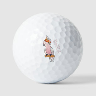 Major mitchell cockatoo bird cartoon illustration golf balls