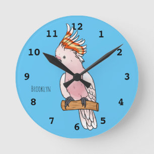Major mitchell cockatoo bird cartoon illustration round clock