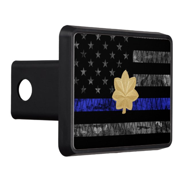 Major Thin Blue Line Distressed Flag Trailer Hitch Cover (Right)