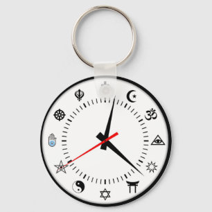 major world religions symbol clock keychain