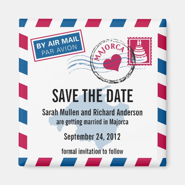 Majorca Air Mail Wedding Save the Date Magnet (Front)