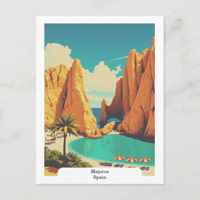 Majorca, Spain Beach Vintage Travel Postcard (Front)