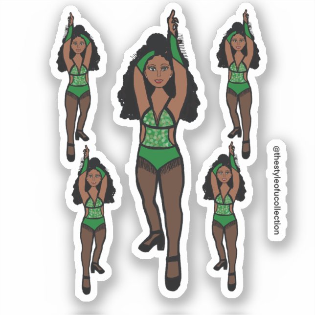 Majorette / Dancer Stickers Green/ Black Fringe 1 (Front)