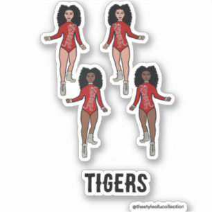 Majorette / Dancer Stickers Red Silver Tiger