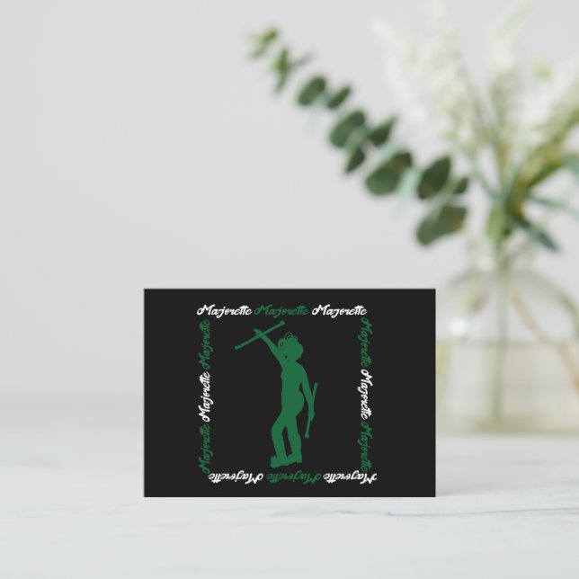 Majorette Twirler Notecard #1 ( Green Black ) (Standing Front)