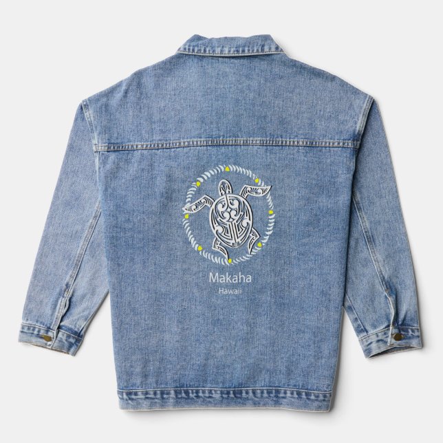 Makaha Hawaii - Tribal Turtle  Denim Jacket (Back)
