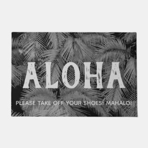 Makana Palms Hawaiian Tropical Leaves Aloha Grey Doormat