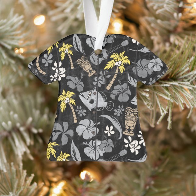 Makapuu Beach Hawaiian Batik Aloha Shirt- Blue Ornament (Tree)