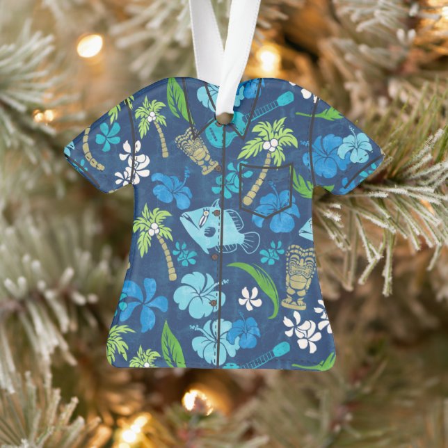 Makapuu Beach Hawaiian Batik Aloha Shirt- Blue Ornament (Tree)