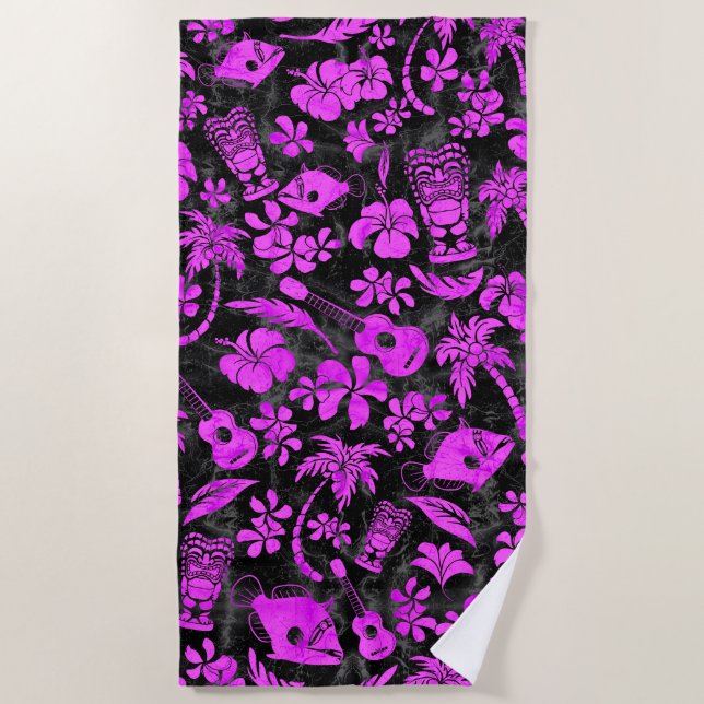 Makapuu Beach Hawaiian Batik Black and Pink Towel (Front)