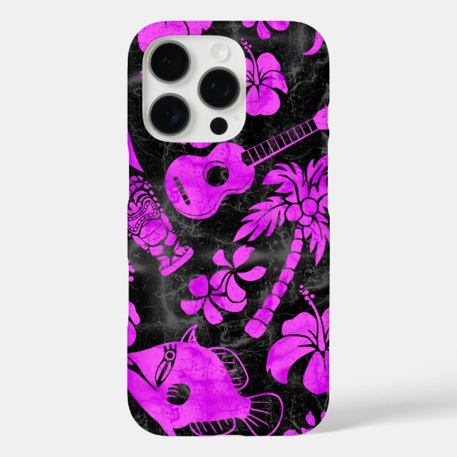Makapuu Beach Hawaiian Batik Magenta Black Case-Mate iPhone Case (Back)