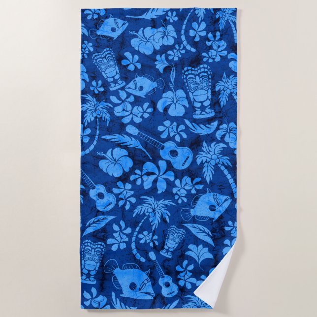 Makapuu Beach Hawaiian Batik Royal Blue Towel (Front)