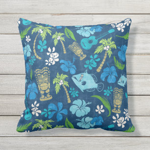 Makapuu Beach Hawaiian Batik - Turquoise Outdoor Pillow