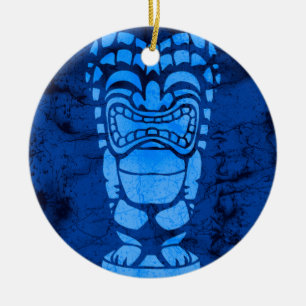 Makapuu Beach Hawaiian Laughing Tiki Batik Ceramic Ornament