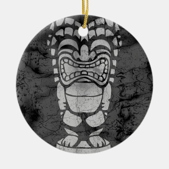 Makapuu Beach Hawaiian Laughing Tiki Batik Ceramic Ornament (Front)