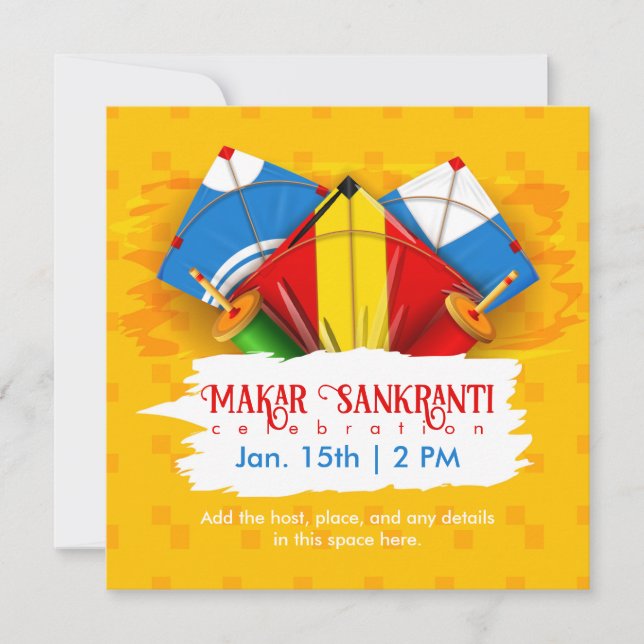 Makar Sankranti Yellow with Kites Invitation (Devant)